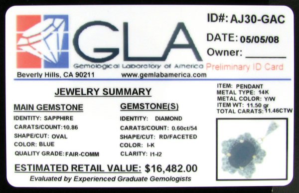 APP: 16.5k 14 kt. Gold, 10.86CT Sapphire and Diam - 2
