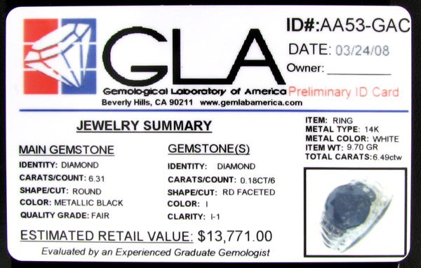 APP: 13.8k 14 kt. White Gold, 6.31CT Rare Black D - 2