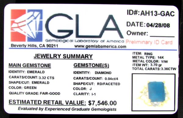APP: 7.5k 14 kt. Y/W Gold, 3.32CT Emerald and Dia - 2