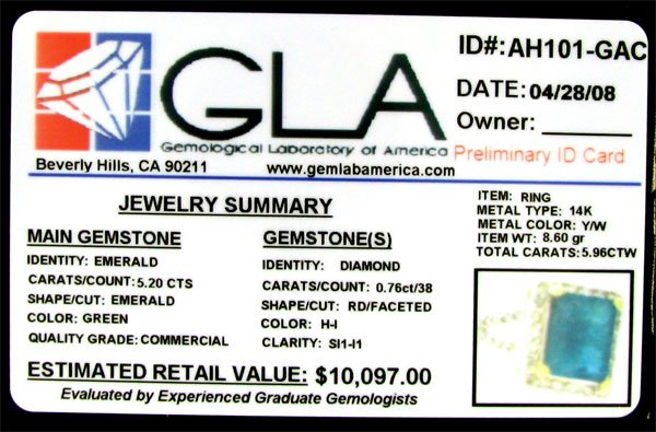 APP: 10.1k 14 kt. Y/W Gold, 5.20CT Emerald and Di - 2