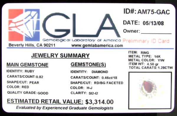APP: $3.3k 14 kt. Gold, 0.82CT Ruby and 0.46CT Diam - 2