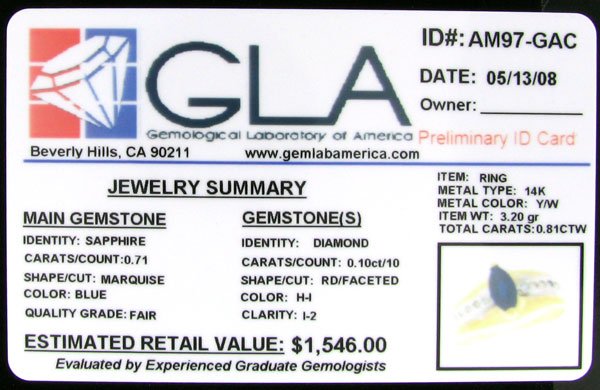 APP: $1.5k 14 kt. Gold, 0.71CT Sapphire and Diamond - 2