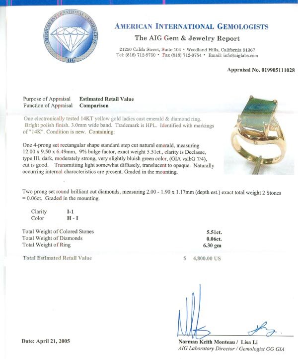 APP: $4.8k 14 kt. Gold, 5.51CT Emerald and Diamond - 2
