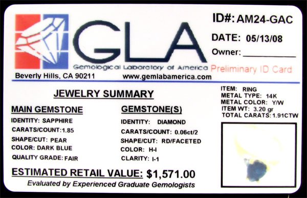 APP: $1.6k 14 kt. Gold, 1.85CT Sapphire and Diamond - 2