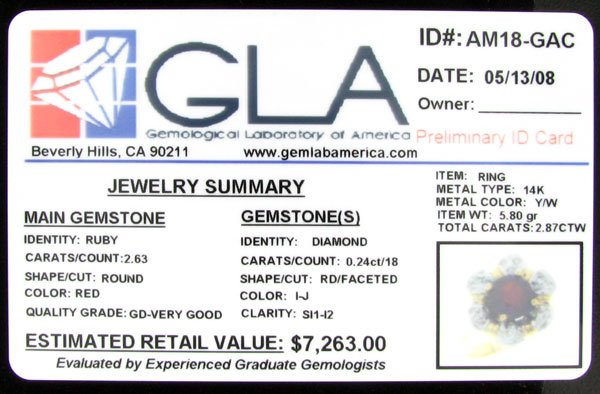 APP: $7.3k 14 kt. Gold, 2.63CT Ruby and 0.24CT Diam - 2