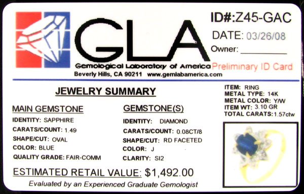 APP: $1.5k 14 kt. Yellow/White Gold, 1.49CT Sapphir - 2