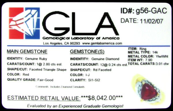 APP: $8k 14 kt. Gold, 2.80CT Ruby and 0.24CT Diamon - 2