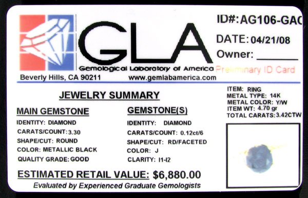 APP: $6.9k 14 kt. Gold, 3.30CT Rare Black Diamond a - 2