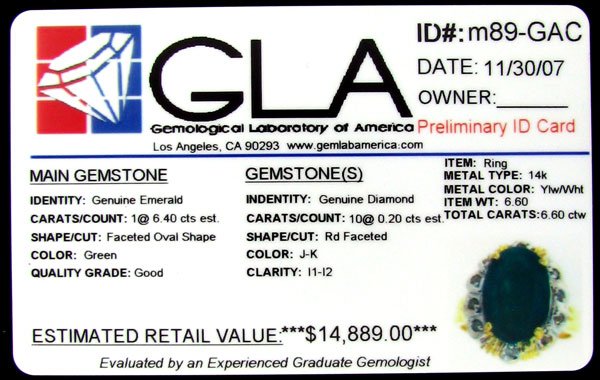 APP: $14.9k 14 kt. Gold, 6.40CT Emerald and 0.20CT - 2