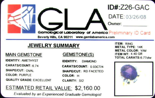 APP: $2.2k 14 kt. Yellow/White Gold, 6.74CT Amethy - 2