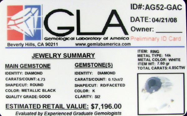 APP: $7.2k 14 kt. White Gold, 4.73CT Rare Black Di - 2