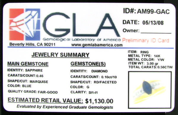 APP: $1.1k 14 kt. Gold, 0.46CT Sapphire and Diamon - 2