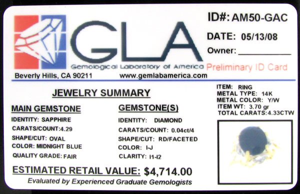 APP: 4.7k 14 kt. Gold, 4.29CT Sapphire and Diamond - 2