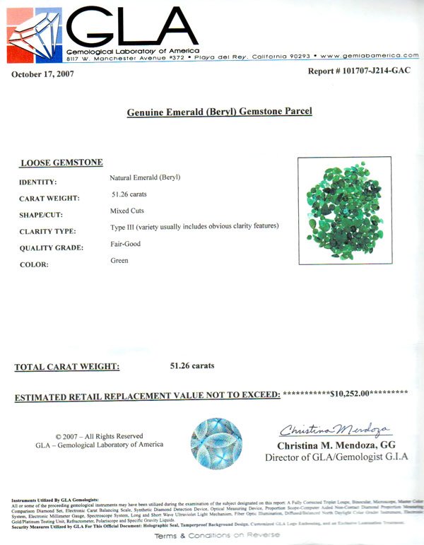 APP: 10.3k 51.26CT Mixed Cuts Emerald Parcel, Pre - 2