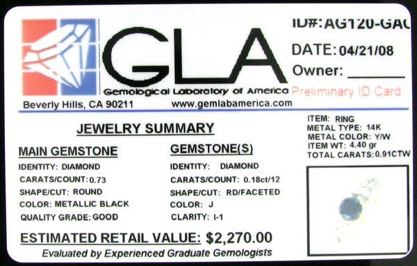 APP: 2.3k 14 kt. Gold, 0.73CT Rare Black Diamond  - 2