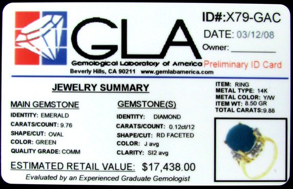 APP: 17.4k 14 kt. Gold, 9.76CT Emerald and Diamon - 2