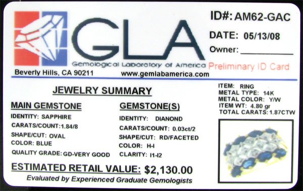 APP: 2.1k 14 kt. Gold, 1.84CT Sapphire and Diamon - 2