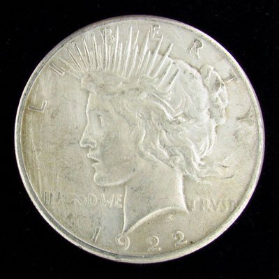 1922-S US Peace Silver Dollar Coin, Investment Pot