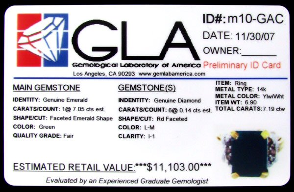 APP: $11.1k 14 kt. Gold, 7.05CT Emerald and 0.14C - 2