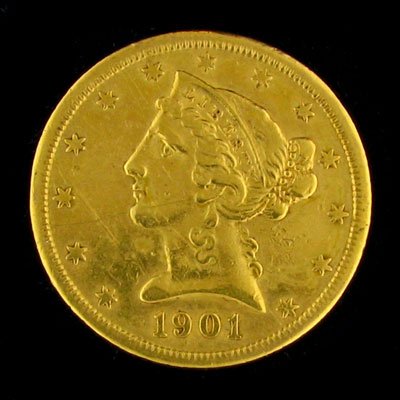 1901-S $5 US Liberty Head Type Gold Coin, Investm