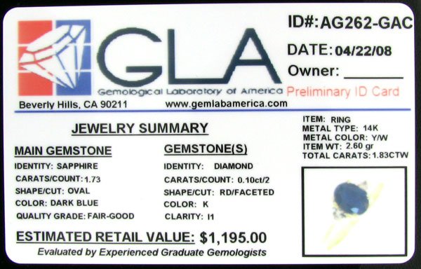 APP: $1.2k 14 kt. Gold, 1.73CT Sapphire and Diamo - 2