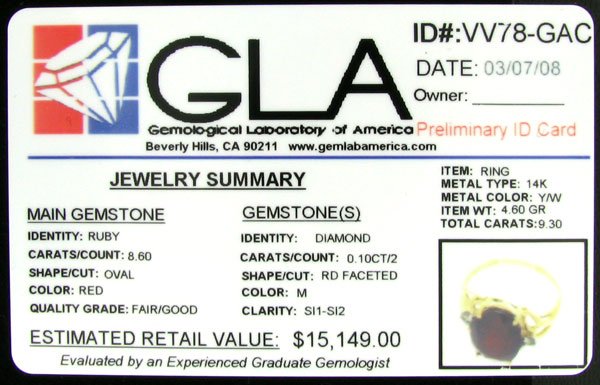 APP: $15.1k 14 kt. Gold, 8.60CT Ruby and Diamond - 2