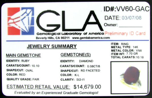 APP: $14.7k 14 kt. Gold, 10.10CT Ruby and Diamond - 2