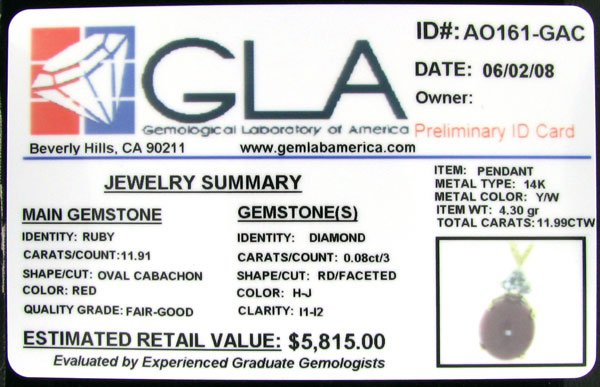 RRV APP: $5.8k 14 kt. Gold, 11.91CT Ruby & Diamo - 2