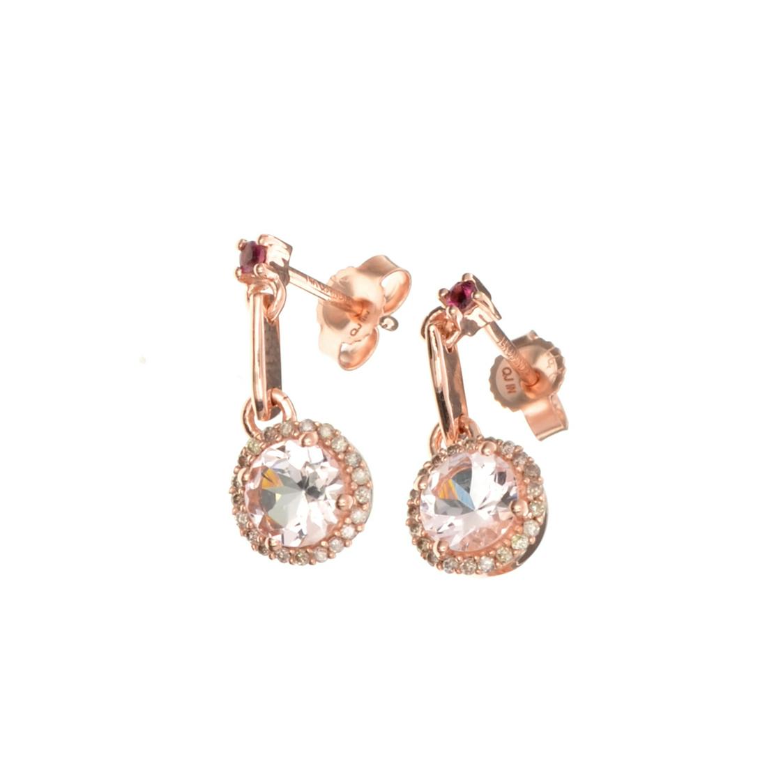 14KT. Gold 1.20CT Morganite, 0.06CT Pink Tourmaline and: Gov. File: H-29180 Fine Jewelry, Designer Sebastian 14KT. Gold, 1.20CT Morganite, 0.06CT Pink Tourmaline and 0.07CT Round Brilliant Cut Diamond Earrings with Standard Backs Retail Replacement Value: $