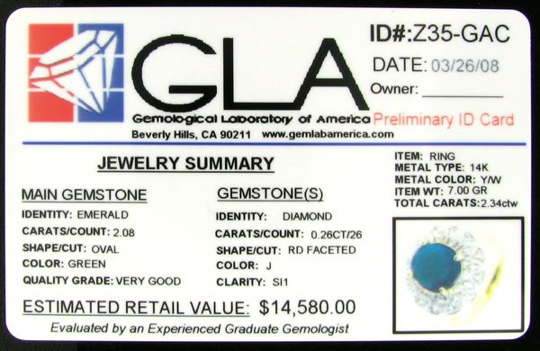 RRV, APP: $14.6k 14 kt. Gold, 2.08CT Emerald and - 2