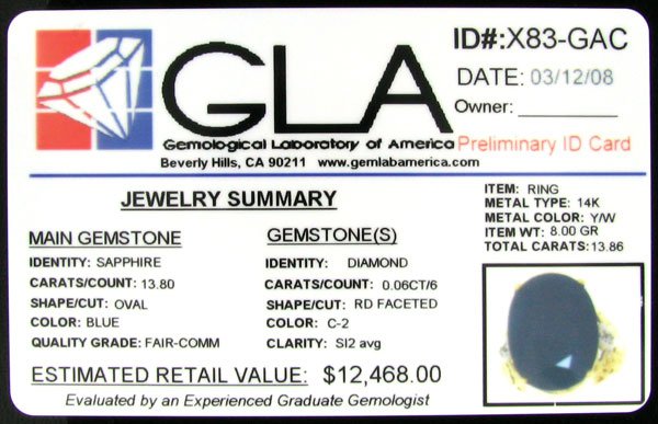 RRV, APP: $12.5k 14 kt. Gold, 13.80CT Sapphire an - 2
