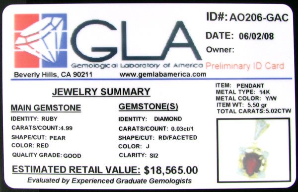 RRV, APP: $18.6k 14 kt. Gold, 4.99CT Ruby and Dia - 2
