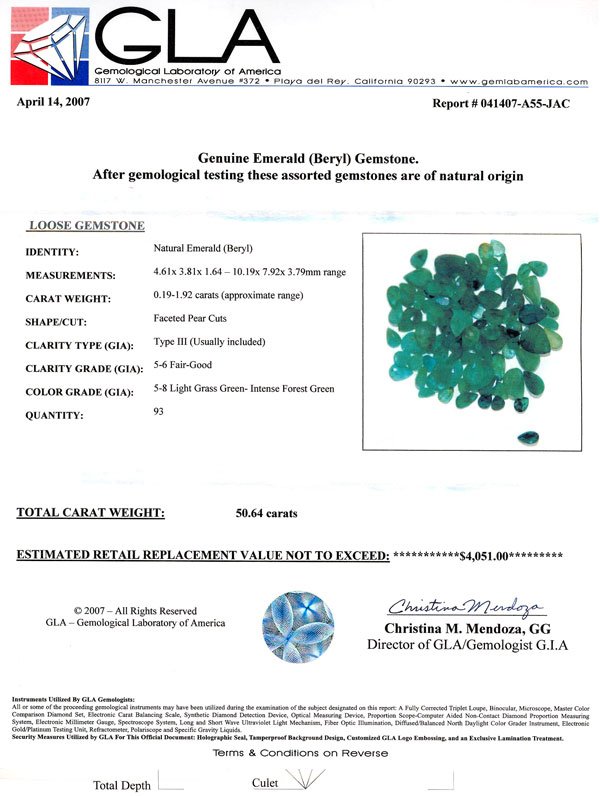 RRV APP:$ 4.1k 50.64CT Faceted Pear Cut Emerald Pa - 2