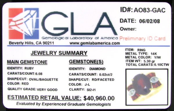 RRV APP: 41k 14 kt. Gold, 6.08CT Ruby and Diamond - 2