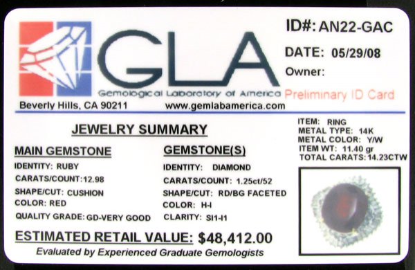 RRV APP: 48.4k 14 kt. Gold, 12.98CT Ruby and Diam - 2