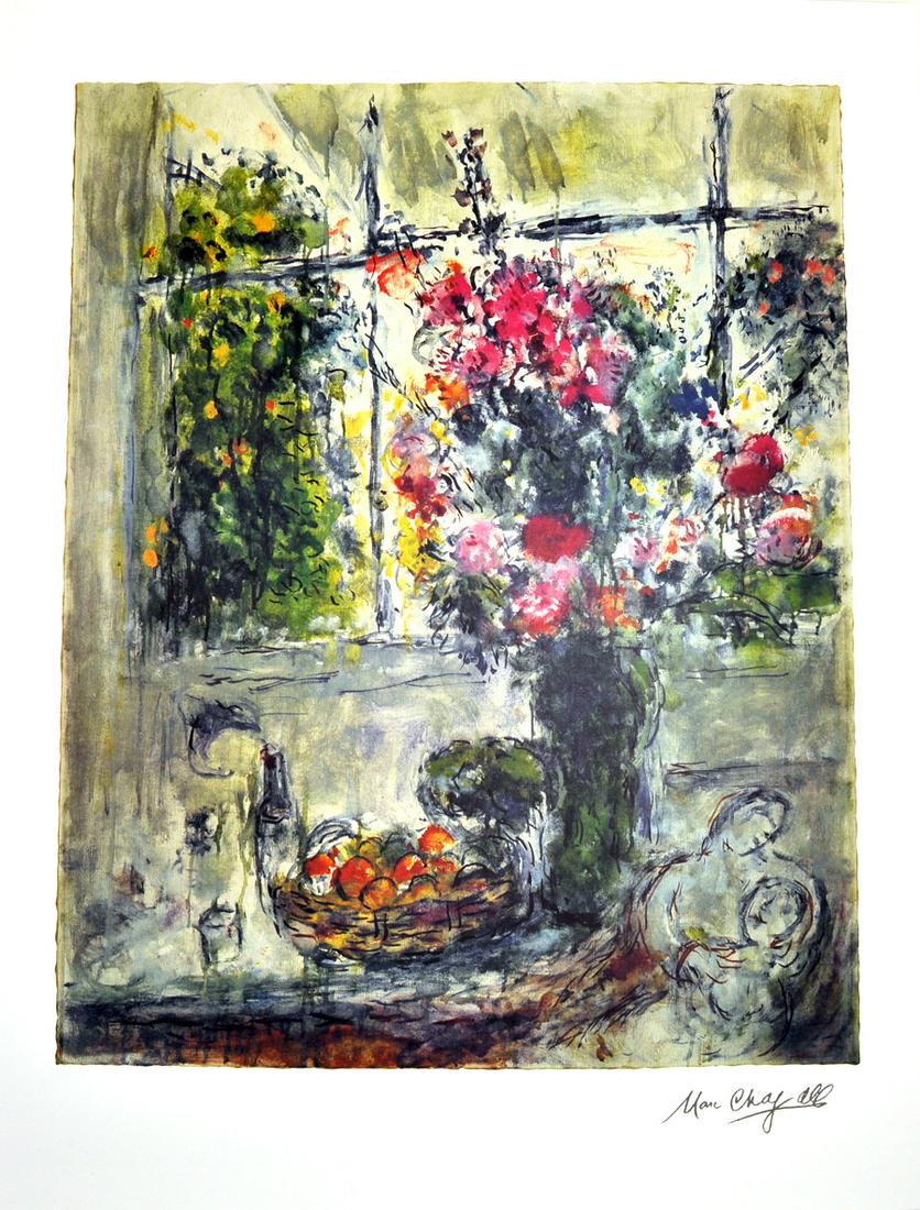 MARC CHAGALL (After) Fruit and Flowers Print, 471 of: Gov. File: P-06889 Marc Chagall MARC CHAGALL: (After) Fruit and Flowers Print 25 inches x 33.5 inches (Unframed) Shipping: $24.95