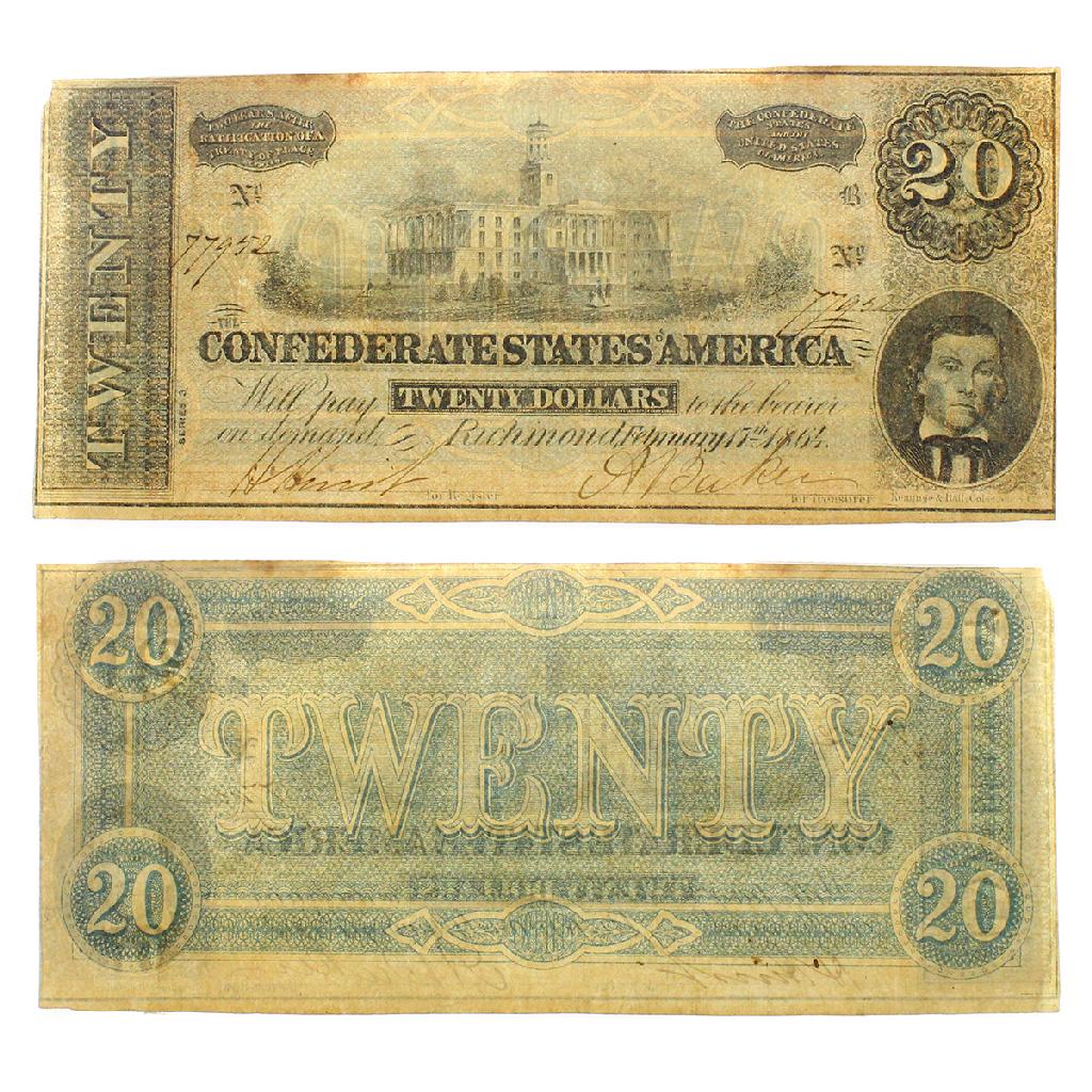 Rare 1864 US Confederate $20 Note Great Investment: Gov. File: C-79414 Rare 1864 US Confederate $20 Note Great Investment Asset Type: Coin Shipping: $9.95