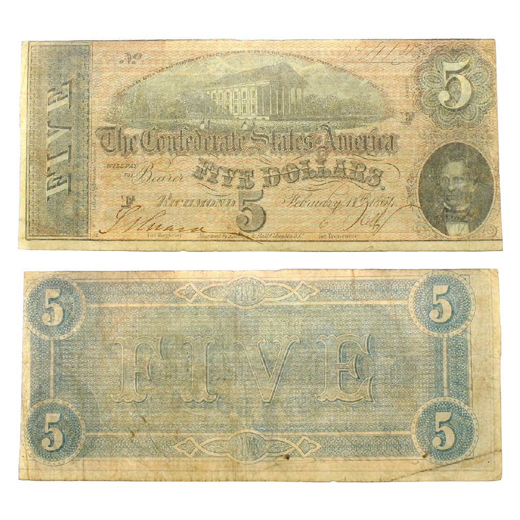 Rare 1864 US Confederate $5 Note Great Investment: Gov. File: C-79424 Rare 1864 US Confederate $5 Note Great Investment Asset Type: Coin Shipping: $9.95