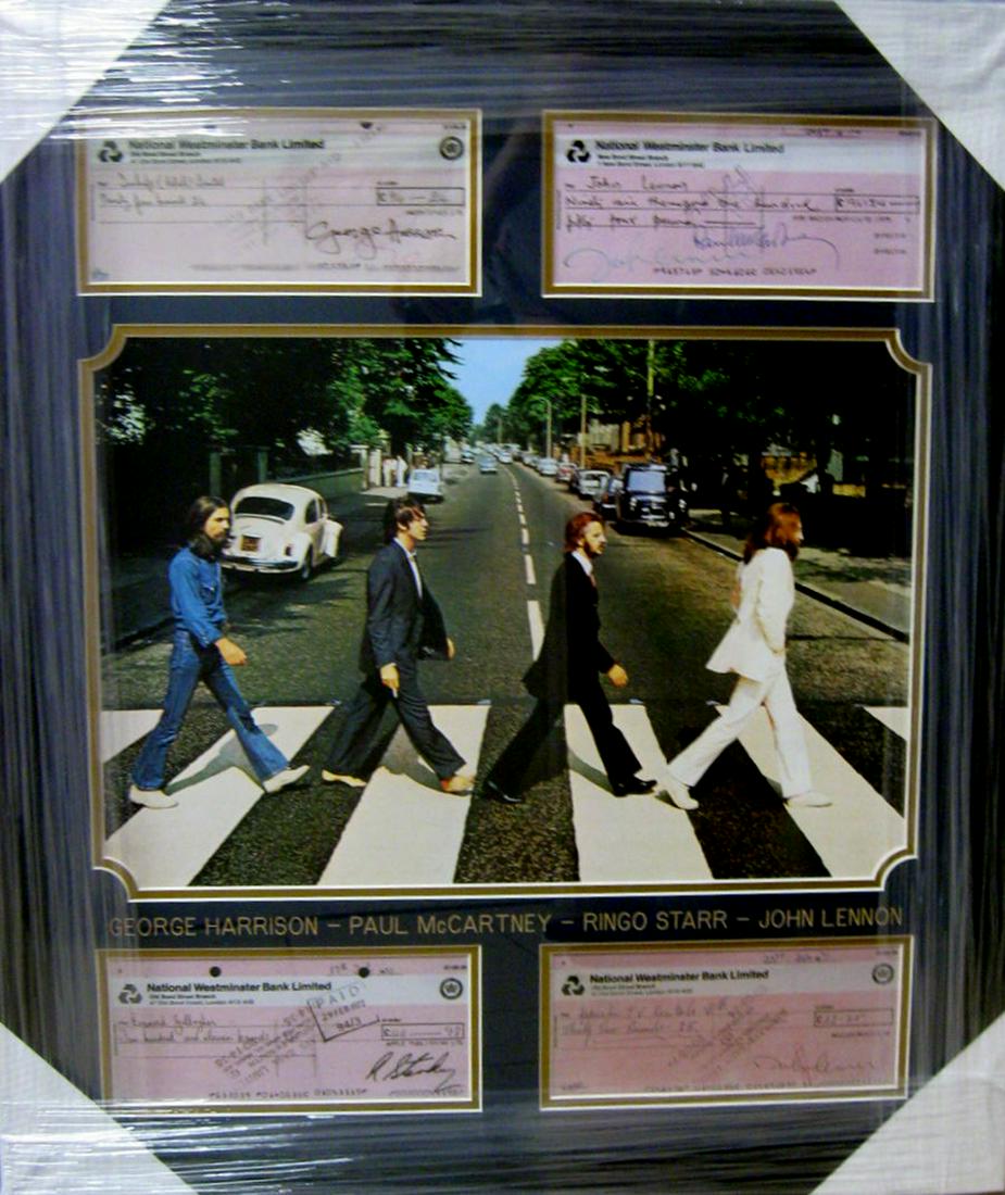*Rare The Beatles Sign Copied Bank Checks Museum Framed: Gov. File: M-22767 *Rare The Beatles Sign Copied Bank Checks Museum Framed Collage Asset Type: CollectableShipping: $39.95. Item may be pick up only, or require additional shipping charges due to weig