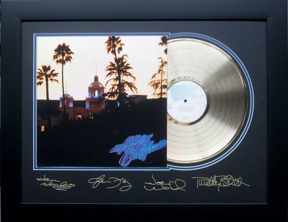 *Rare The Eagles Hotel California Album Cover and Gold: Gov. File: M-23738 *Rare The Eagles Hotel California Album Cover and Gold Record Museum Framed Collage - Plate Signed Asset Type: CollectableShipping: $39.95. Item may be pick up only, or require addi