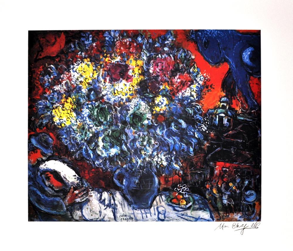 MARC CHAGALL (After) Bouquet de Fleurs et Amants: Gov. File: P-08135 Marc Chagall MARC CHAGALL: (After) Bouquet de Fleurs et Amants Lithograph 31 inches x 24 inches (Unframed) Shipping: $24.95