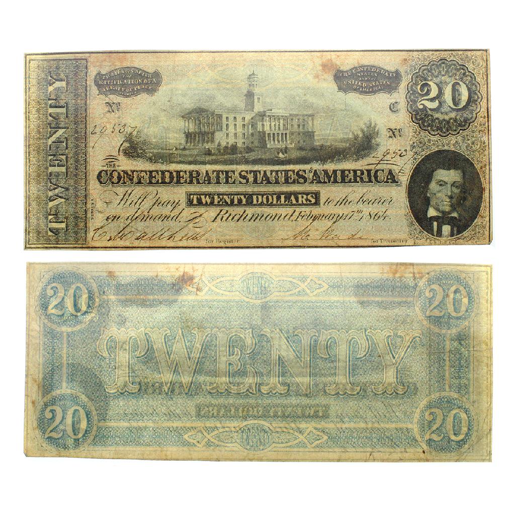 Rare 1864 US Confederate $20 Note Great Investment: Gov. File: C-79392 Rare 1864 US Confederate $20 Note Great Investment Asset Type: Coin Shipping: $9.95