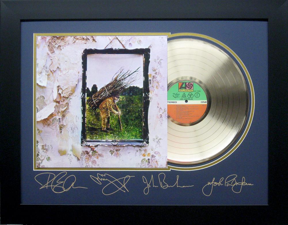 *Rare Led Zeppelin Untitled IV Album Cover and Gold: Gov. File: M-23294 *Rare Led Zeppelin Untitled IV Album Cover and Gold Record Museum Framed Collage - Plate Signed Asset Type: CollectableShipping: $39.95. Item may be pick up only, or require additio