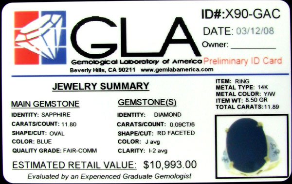 APP: 11k 14 kt. Gold, 11.80CT Sapphire and Diamond - 2