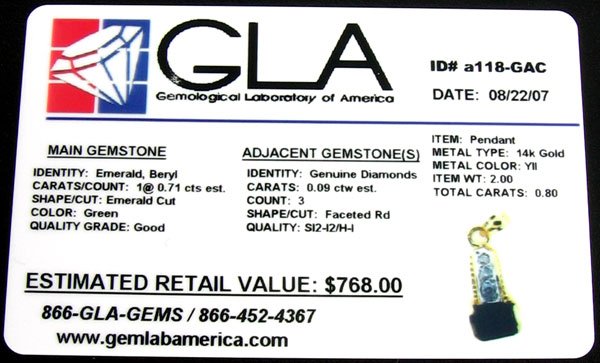 APP: 0.8k 14 kt. Gold, 0.71CT Emerald and 0.09CT D - 2