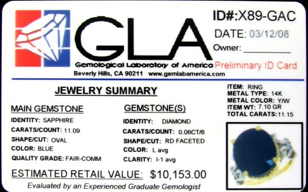 APP: 10.2k 14 kt. Gold, 11.09CT Sapphire and Diamo - 2