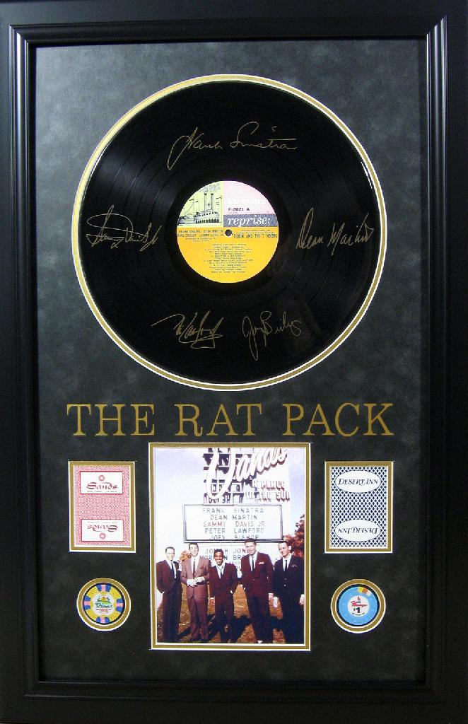 *Rare The Rat Pack Vinyl Album with Chips and Cards: Gov. File: M-21506 *Rare The Rat Pack Vinyl Album with Chips and Cards Museum Framed Collage - Plate Signed Asset Type: CollectableShipping: $39.95. Item may be pick up only, or require additional shi