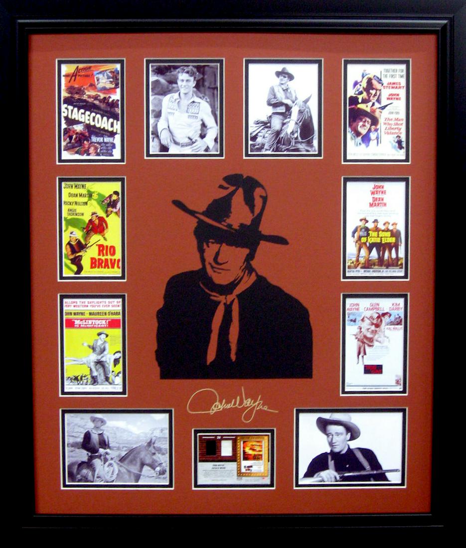 *Rare John Wayne with Authentic Swatch of Clothing: Gov. File: M-20073 *Rare John Wayne with Authentic Swatch of Clothing Museum Framed Collage - Plate Signed Asset Type: CollectableShipping: $39.95. Item may be pick up only, or require additional ship