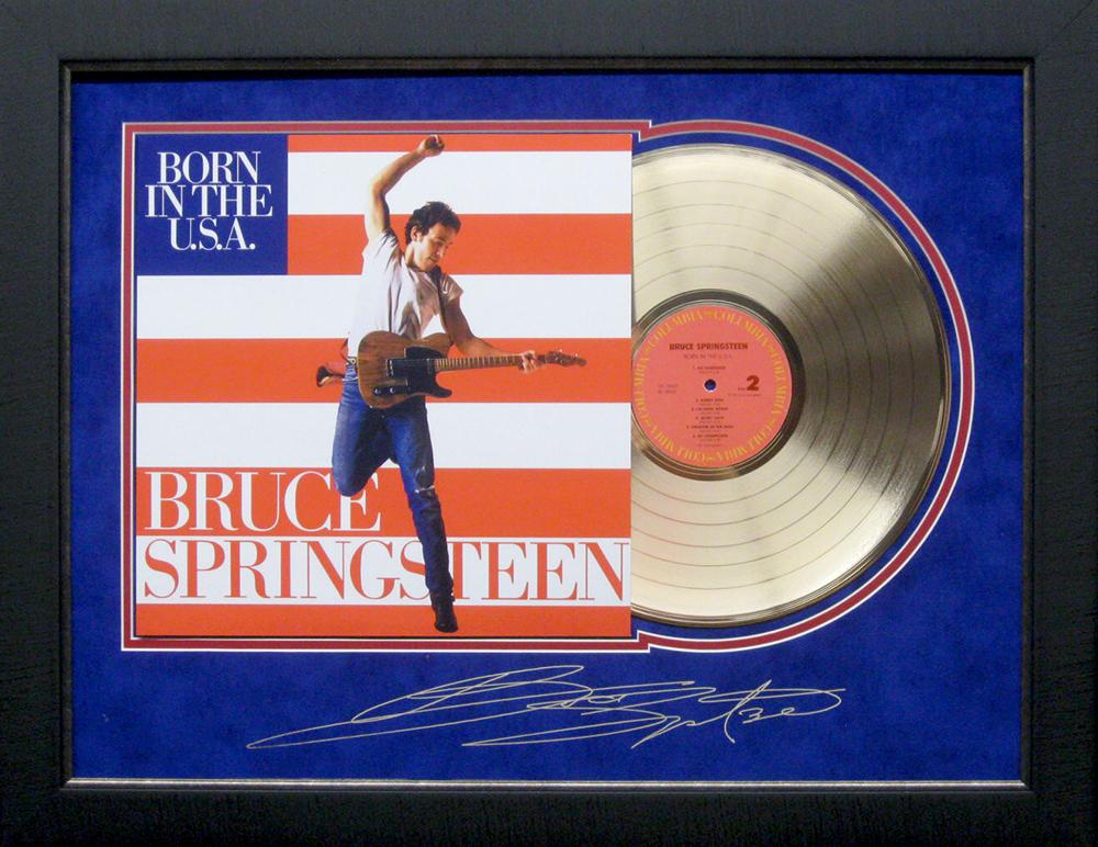 *Rare Bruce Springsteen Born in the U.S.A. Album Cover: Gov. File: M-23072 *Rare Bruce Springsteen Born in the U.S.A. Album Cover and Gold Record Museum Framed Collage - Plate Signed Asset Type: CollectableShipping: $39.95. Item may be pick up only, or req