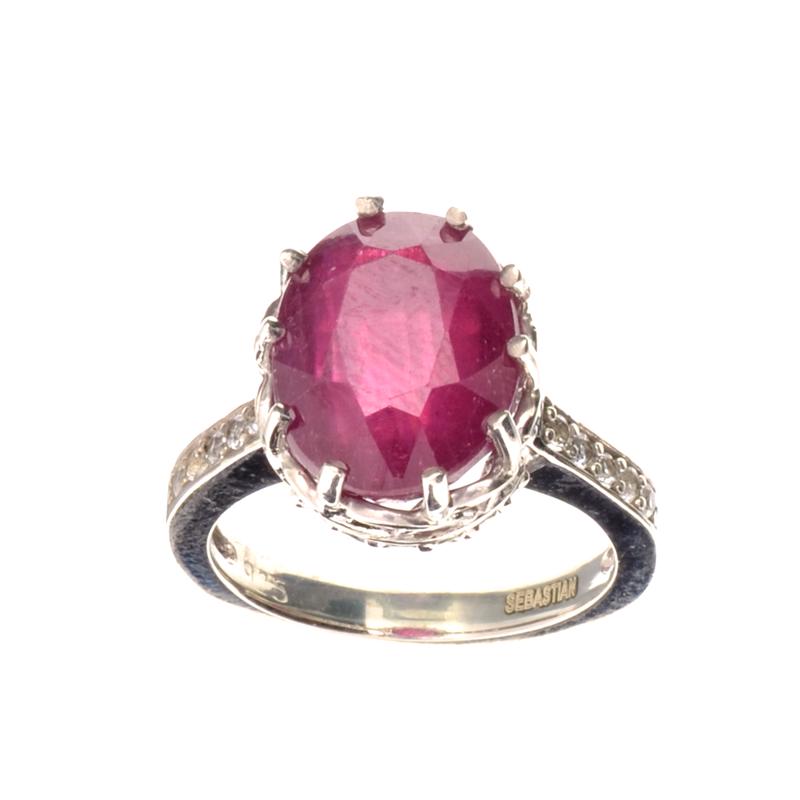 APP: 3.1k Fine Jewelry Designer Sebastian 9.60CT Ruby: Gov. File: K-08760 Fine Jewelry Designer Sebastian 9.60CT Ruby And Topaz Platinum Over Sterling Silver Ring Retail Replacement Value:$3.1K Asset Type: Ring Shipping: $19.95